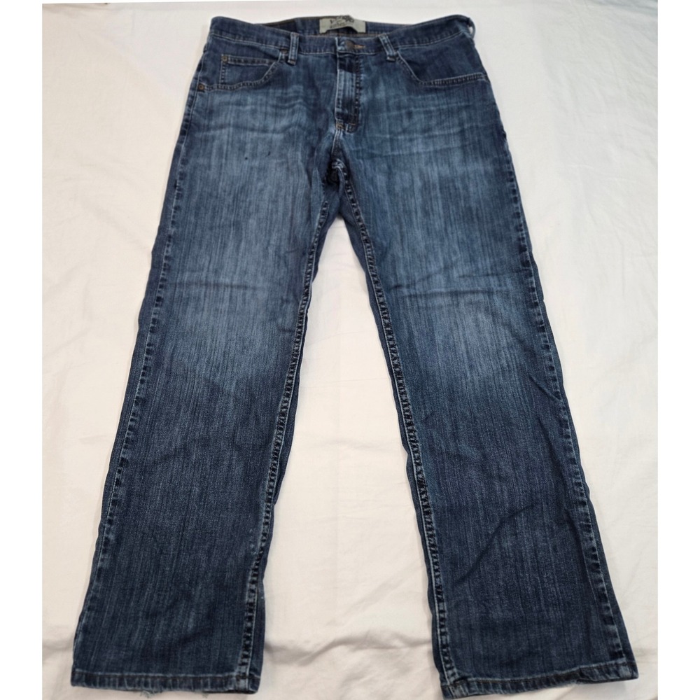 Wrangler Authentics Men 32x29 Straight Leg Stretch‎ Denim Jeans Distressed